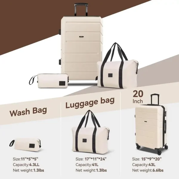 Kono 5-teiliges Hartschalen-Gepäckset – leichtes ABS, 12", 20", 24", 28" Koffer, TSA-Schlösser, 4-Rad-Drehrollen – stilvoll für Reisen - Image 11