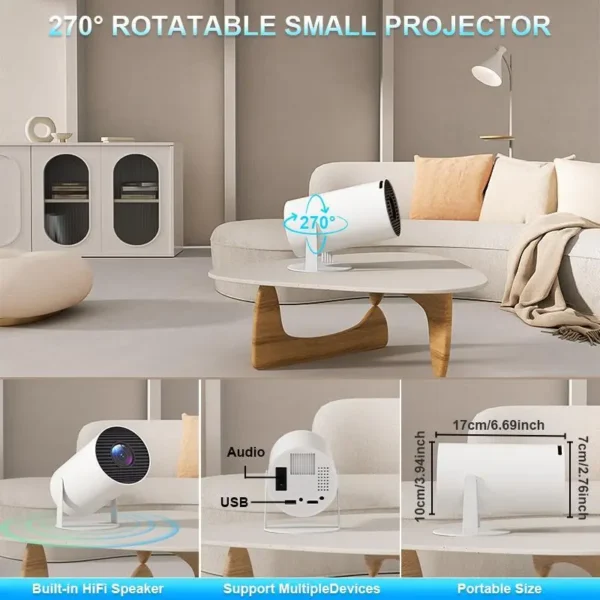 Tragbarer Projektor für den Außenbereich, intelligenter 2.4/5G WiFi-Projektor, 360 °, 4K, HD, LED, 200-Zoll-Bildschirm, integrierter Lautsprecher, Heimvideoprojektor für das Schlafzimmer - Image 7